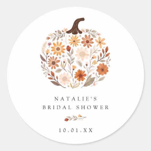 Herfst Wildflower Pumpkin Vrijgezellenfeest Ronde Sticker (Voorkant)