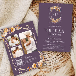 Herfst Wildflower QR Code Dusty Paarse Vrijgezelle Kaart