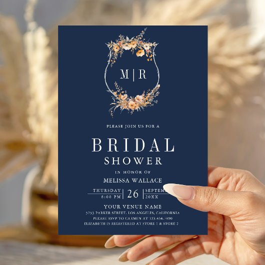 Herfst Wildflower QR Code Navy Blue Vrijgezellenfe Kaart