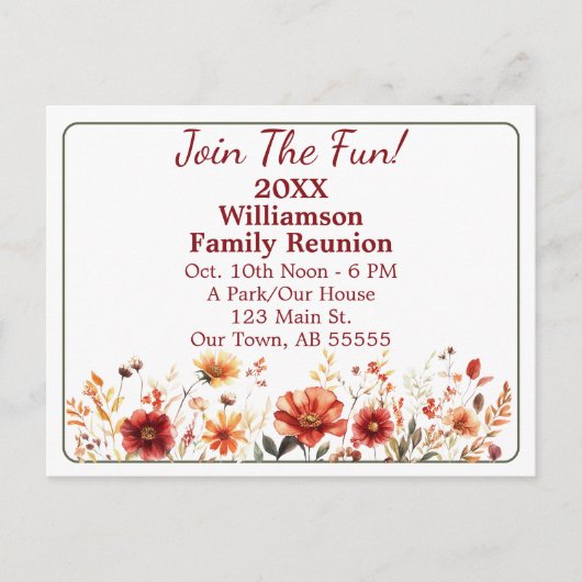 Herfst Wildflower Sluit je aan bij het Family Reun Feestdagenkaart (Voorkant)