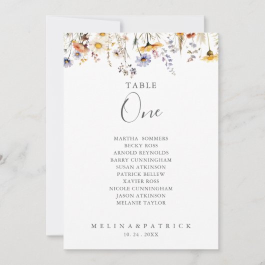 Herfst Wildflower Tafel Nummer 1 Zitting Grafiek Kaart (Voorkant)