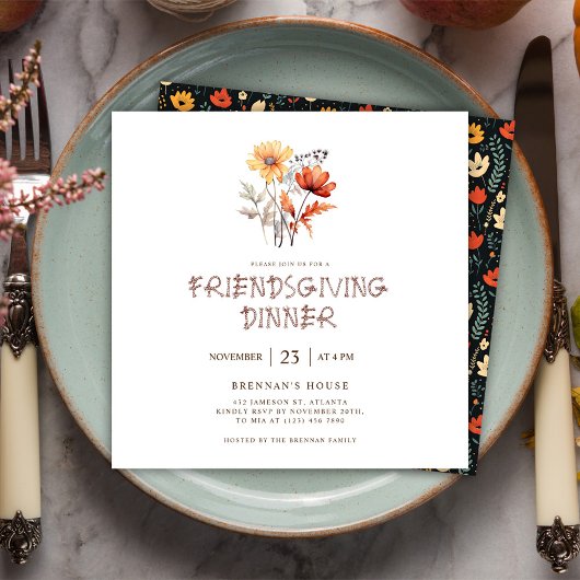 Herfst Wildflower Thanksgiving Friendsgiving Diner Kaart