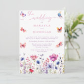 Herfst Wildflower vlinders kalligraphie bruiloft Kaart (Staand voorkant)