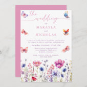 Herfst Wildflower vlinders kalligraphie bruiloft Kaart (Voorkant / Achterkant)