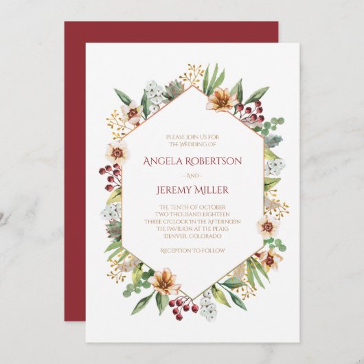 Herfst Wildflower Waterverf Bruiloft Rood Kaart (Voorkant / Achterkant)