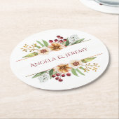 Herfst Wildflower Waterverf Bruiloft Rood Ronde Kartonnen Onderzetter (Gebogen)