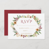 Herfst Wildflower Waterverf Bruiloft Rood RSVP Kaartje (Voorkant / Achterkant)