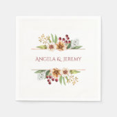 Herfst Wildflower Waterverf Bruiloft Rood Servetten (Voorkant)