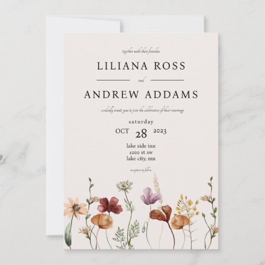 Herfst Wildflower Waterverf bruiloft uitnodiging (Voorkant)