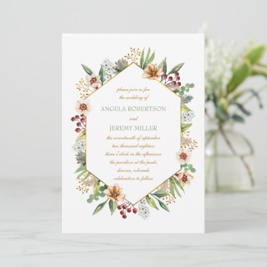 Herfst Wildflower Waterverf Bruiloft Wijze Kaart (Staand voorkant)