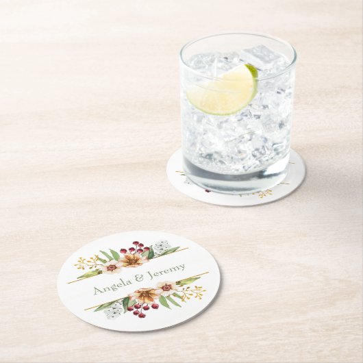 Herfst Wildflower Waterverf Bruiloft Wijze Ronde Kartonnen Onderzetter (Insitu)
