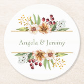 Herfst Wildflower Waterverf Bruiloft Wijze Ronde Kartonnen Onderzetter (Voorkant)