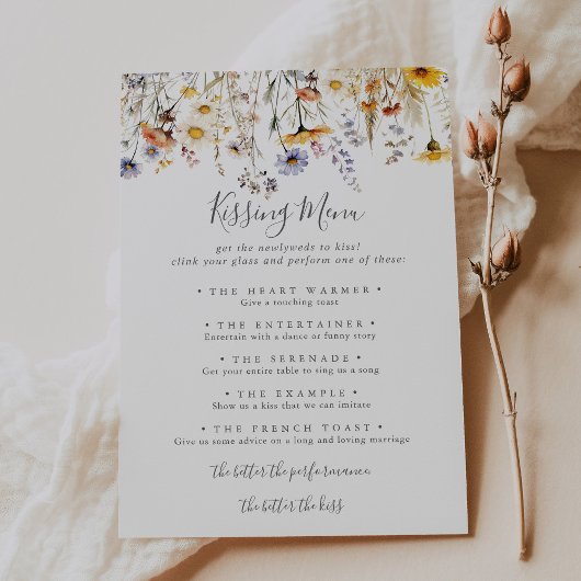 Herfst Wildflower Wedding Kissing Menu Game Kaart