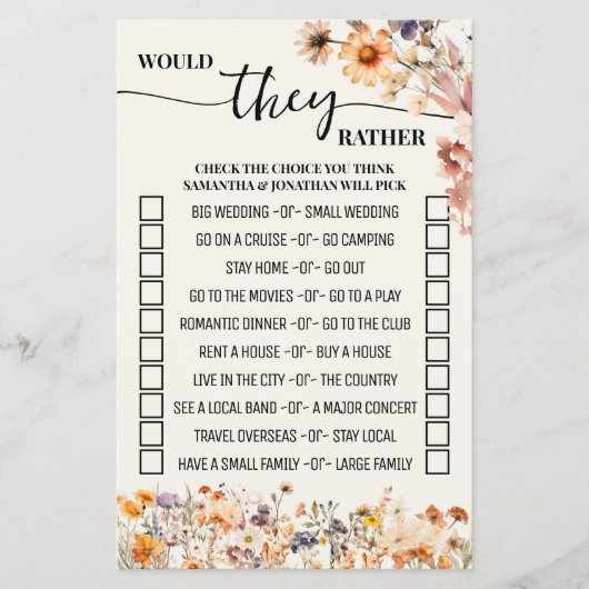 Herfst Wildflower zou ze liever douchen spel Kaart (Voorkant)