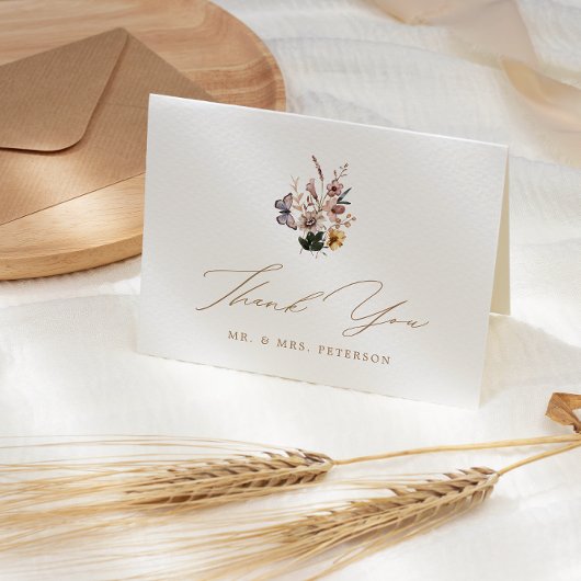 Herfst Wildflowers Boeket gevouwen bruiloft Bedankkaart