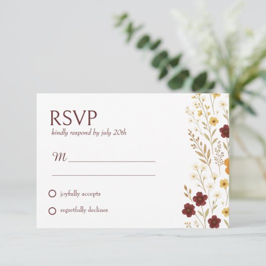 Herfst Wildflowers Boho Wedding Response Kaart (Staand voorkant)