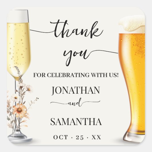 Herfst Wildflowers Bubbles & Brews Bedankt Douche Vierkante Sticker (Voorkant)