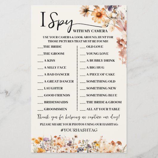 Herfst Wildflowers I Spy Wedding Receptie Game Kaa Flyer (Voorkant)