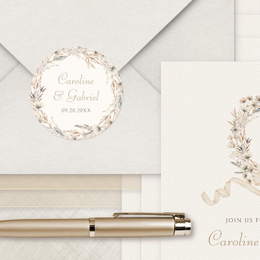 Herfst Wildflowers Krans Elegante bruiloft Ronde Sticker