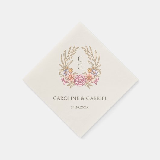 Herfst Wildflowers Kreeft Krans Monogram Huwelijk Servet (Hoek)