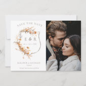 Herfst Wildflowers Monogram Crest QR foto bruiloft Save The Date (Voorkant)