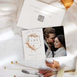 Herfst Wildflowers Monogram Crest QR foto bruiloft Save The Date
