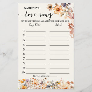 Herfst Wildflowers Naam Love Song Douche Game Kaar Flyer