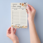 Herfst Wildflowers Naam Love Song Douche Game Kaar Flyer (Hand)