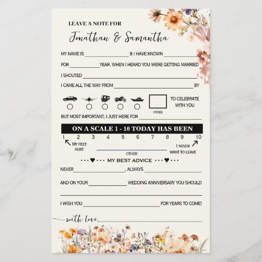 Herfst Wildflowers Note voor paar bruiloft spel Ka Flyer (Voorkant)