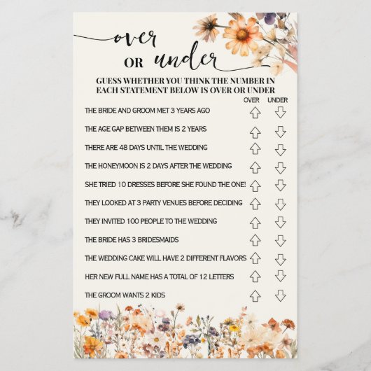 Herfst Wildflowers Over of Onder Douche Game Kaart (Voorkant)