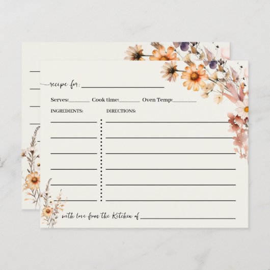 Herfst Wildflowers Recept Kaart Boho Chic (Voorkant / Achterkant)
