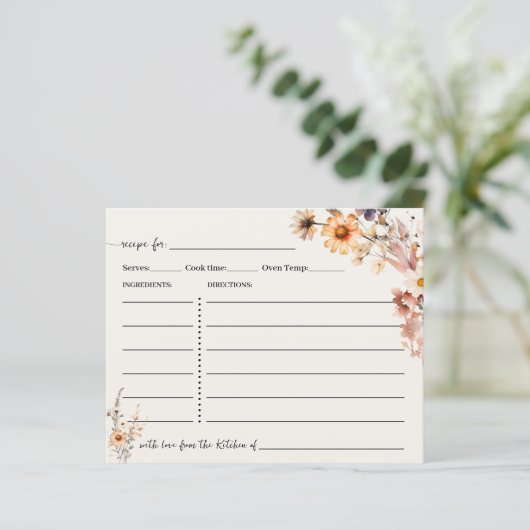 Herfst Wildflowers Recept Kaart Boho Chic (Staand voorkant)
