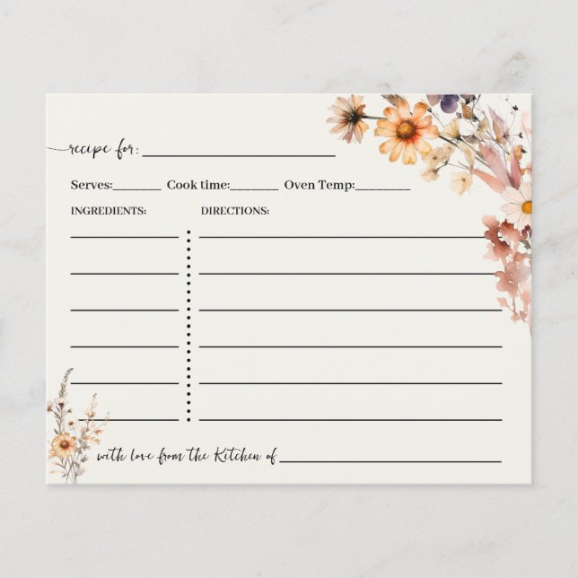 Herfst Wildflowers Recept Kaart Boho Chic (Voorkant)
