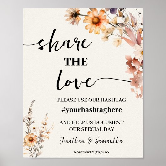 Herfst Wildflowers Share the Love Wedding Shower Poster (Voorkant)