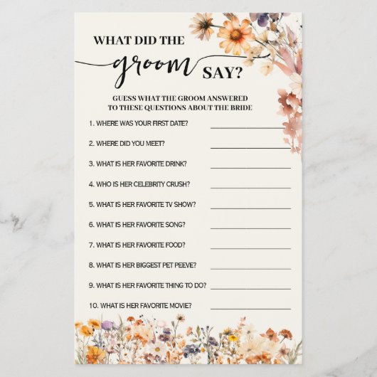 Herfst Wildflowers Wat Groom zeggen Douche Game Ka Flyer (Voorkant)