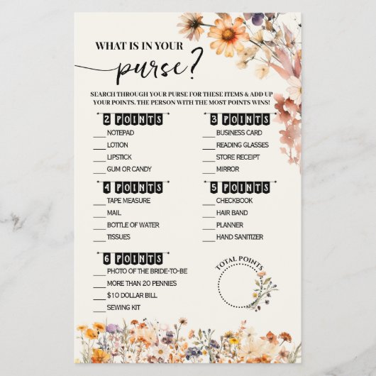 Herfst Wildflowers Wat is er in Purse Shower Game  Flyer (Voorkant)