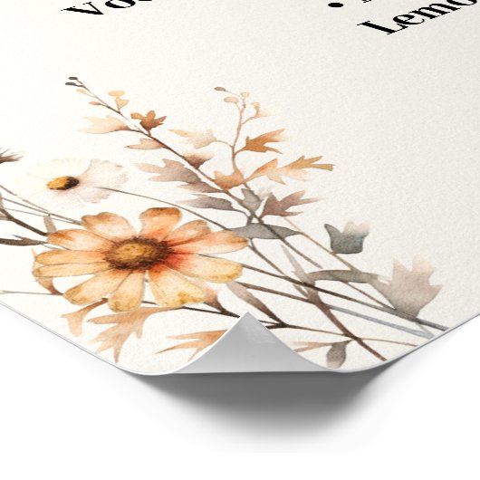 Herfst Wildflowers Wedding Drinken Menu Teken Poster (Hoek)