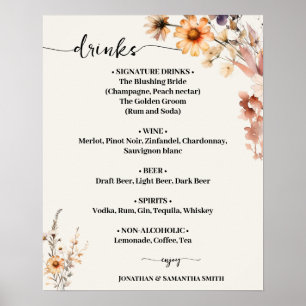 Herfst Wildflowers Wedding Drinken Menu Teken Poster