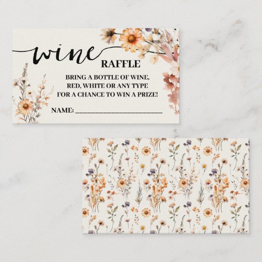 Herfst Wildflowers Wijn Raffle Ticket Douche Kaart (Voorkant / Achterkant)