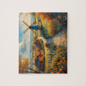 Herfst Windmolen Boerderij Cottage Bloemenpad Legpuzzel (Verticaal)