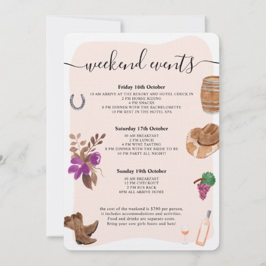 Herfst wine bachelorette party weekendillustratie kaart (Achterkant)