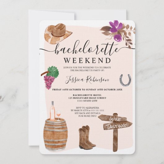 Herfst wine bachelorette party weekendillustratie kaart (Voorkant)