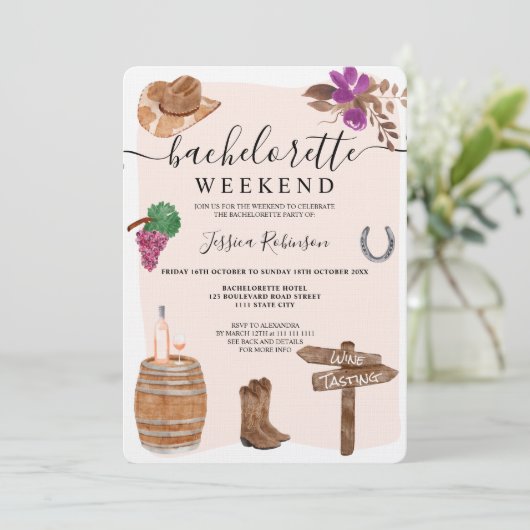 Herfst wine bachelorette party weekendillustratie kaart (Staand voorkant)