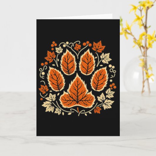 Herfst Wingerdblad Hond Pootafdruk Herfst Esdoornb Kaart (Gele Bloem)