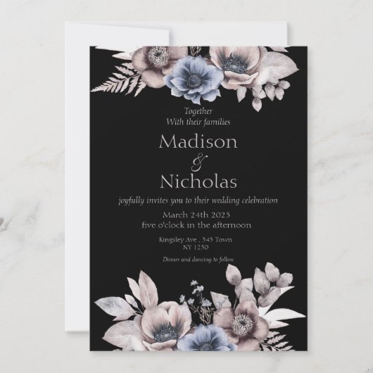 Herfst Winter Bloemen Donker Bruiloft uitnodiging (Voorkant)