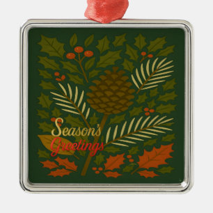 Herfst & Winter Mid Century Seizoen Groeten Metalen Ornament