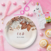 Herfst Winter Rustic Brown Floral Wedding Papieren Bordje (Feest)