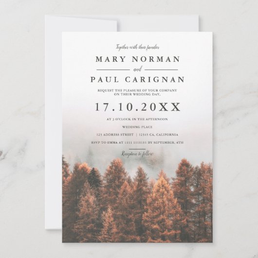 Herfst winterbomen bos foto's chic bruiloft kaart (Voorkant)