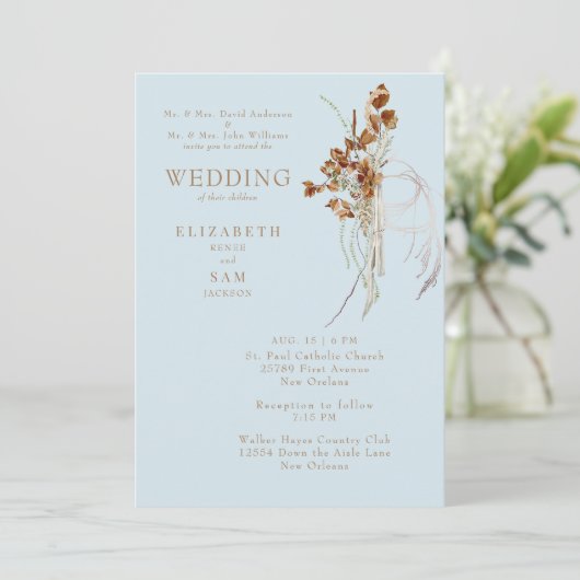 Herfst Wispy Boho Sky Blue Beide Ouders II Kaart (Staand voorkant)