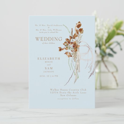 Herfst Wispy Boho Sky Blue Beide ouders Kaart (Staand voorkant)